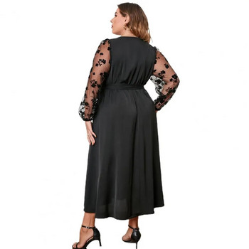 Φόρεμα με περιτύλιγμα με ζώνη Κομψό Midi φόρεμα με κέντημα με λαιμόκοψη σε V λαιμόκοψη με μακρυμάνικη ζώνη για γυναίκες