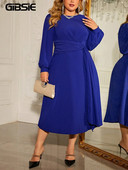 GIBSIE Plus Size O-Neck Γυναικείο Μακρύ Φόρεμα Φθινοπωρινό νέο πάρτι Κομψό φουσκωτό μανίκι Γραφείο μασίφ φορέματα σε γραμμή Α 2023