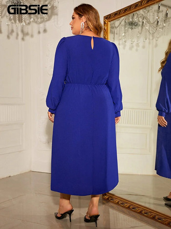 GIBSIE Plus Size O-Neck Γυναικείο Μακρύ Φόρεμα Φθινοπωρινό νέο πάρτι Κομψό φουσκωτό μανίκι Γραφείο μασίφ φορέματα σε γραμμή Α 2023