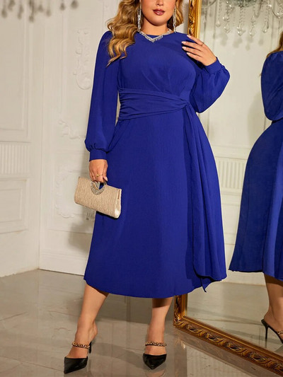 GIBSIE Plus Size O-Neck Γυναικείο Μακρύ Φόρεμα Φθινοπωρινό νέο πάρτι Κομψό φουσκωτό μανίκι Γραφείο μασίφ φορέματα σε γραμμή Α 2023