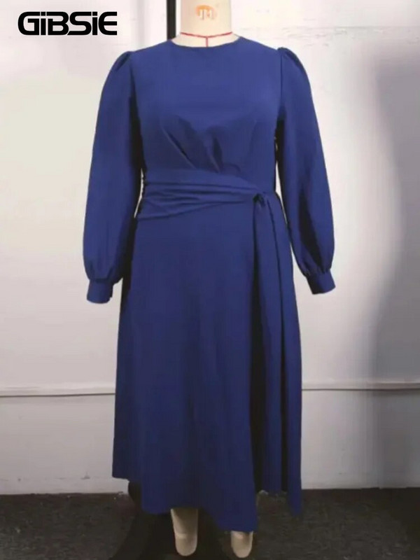 GIBSIE Plus Size O-Neck Γυναικείο Μακρύ Φόρεμα Φθινοπωρινό νέο πάρτι Κομψό φουσκωτό μανίκι Γραφείο μασίφ φορέματα σε γραμμή Α 2023