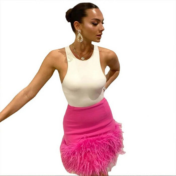 Schintoch New γυναικεία μονόχρωμη ψηλόμεση φούστα μολύβι Γυναικεία σέξι κομψή φούστα με φτερά Μίνι φούστες