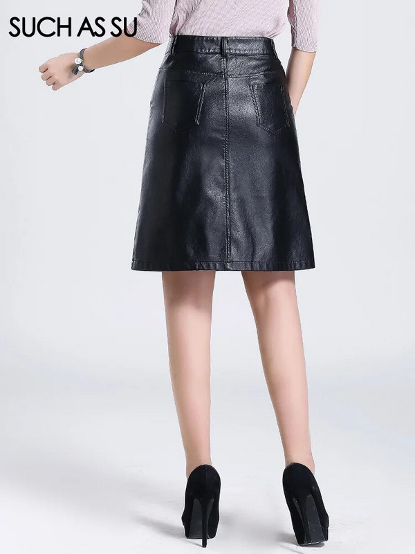 SUCH AS SU za cijelu sezonu 2023. Ženska suknja od PU kože do koljena SML XL XXL XXXL 4XL Ženska crna suknja s jednim kopčanjem veće veličine