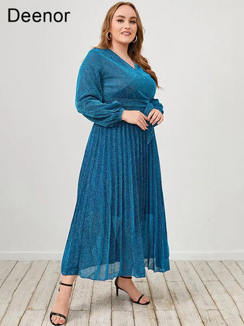 Φόρεμα Deenor Plus Size Μπλε με λαιμόκοψη V μακρύ κομψό φόρεμα μόδας μακρύ φόρεμα Κομψό γυναικεία φορέματα γραφείου Drop Shipping