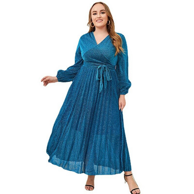 Φόρεμα Deenor Plus Size Μπλε με λαιμόκοψη V μακρύ κομψό φόρεμα μόδας μακρύ φόρεμα Κομψό γυναικεία φορέματα γραφείου Drop Shipping