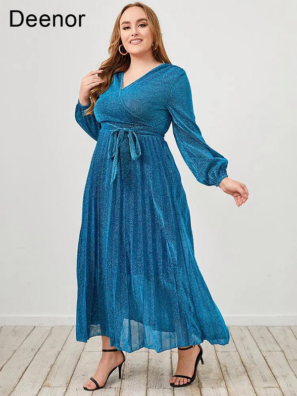 Φόρεμα Deenor Plus Size Μπλε με λαιμόκοψη V μακρύ κομψό φόρεμα μόδας μακρύ φόρεμα Κομψό γυναικεία φορέματα γραφείου Drop Shipping