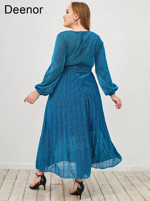 Φόρεμα Deenor Plus Size Μπλε με λαιμόκοψη V μακρύ κομψό φόρεμα μόδας μακρύ φόρεμα Κομψό γυναικεία φορέματα γραφείου Drop Shipping