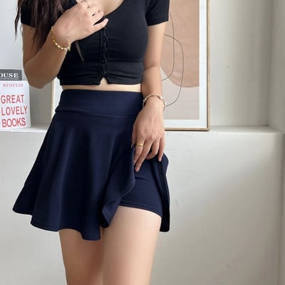 Γυναικείες βασικές φούστες Καλοκαιρινή Μίνι ελαστικές πλισέ φούστες με επένδυση σορτς Κορεάτικη σχολική ομοιόμορφη παντελόνα ασφαλείας Φούστα συν μέγεθος