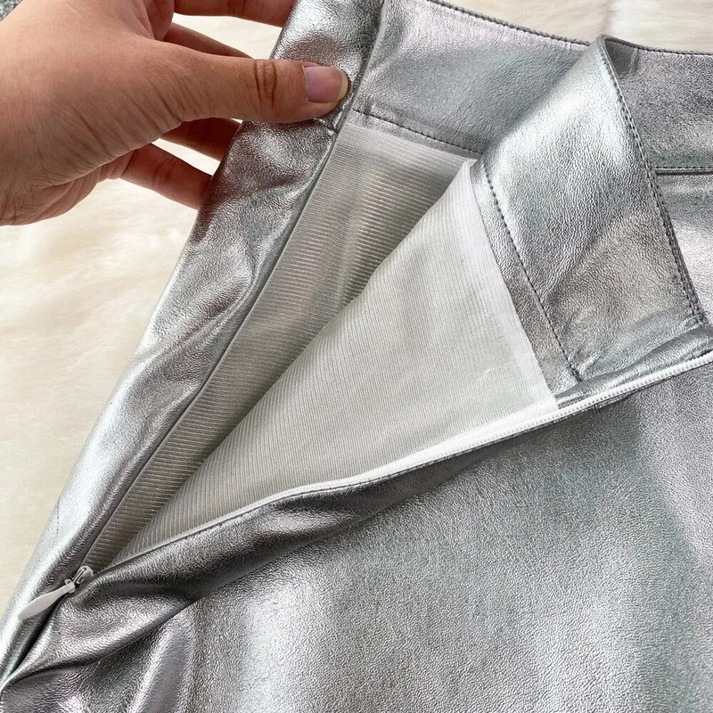 Ženska šik jednobojna PU asimetrična podijeljena kratka suknja visokog struka Elegantna korejska modna suknja s omotom slatka ljetna odjeća