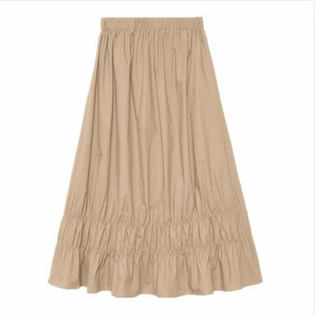 Υψηλή ελαστική μέση Γυναικείες φούστες Candy Χρώμα Μασίφ Άνετες Βαμβακερές μακριές φούστες Plus Size Ruffles Φούστες M-6XL 7XL Λευκό Χακί