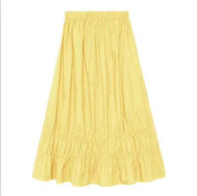 Υψηλή ελαστική μέση Γυναικείες φούστες Candy Χρώμα Μασίφ Άνετες Βαμβακερές μακριές φούστες Plus Size Ruffles Φούστες M-6XL 7XL Λευκό Χακί