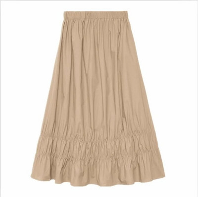 Υψηλή ελαστική μέση Γυναικείες φούστες Candy Χρώμα Μασίφ Άνετες Βαμβακερές μακριές φούστες Plus Size Ruffles Φούστες M-6XL 7XL Λευκό Χακί