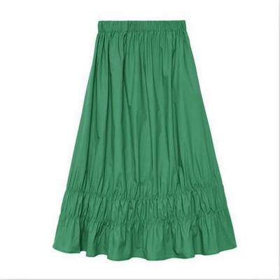Υψηλή ελαστική μέση Γυναικείες φούστες Candy Χρώμα Μασίφ Άνετες Βαμβακερές μακριές φούστες Plus Size Ruffles Φούστες M-6XL 7XL Λευκό Χακί