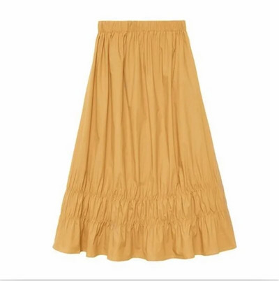 Υψηλή ελαστική μέση Γυναικείες φούστες Candy Χρώμα Μασίφ Άνετες Βαμβακερές μακριές φούστες Plus Size Ruffles Φούστες M-6XL 7XL Λευκό Χακί