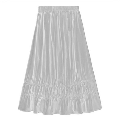 Υψηλή ελαστική μέση Γυναικείες φούστες Candy Χρώμα Μασίφ Άνετες Βαμβακερές μακριές φούστες Plus Size Ruffles Φούστες M-6XL 7XL Λευκό Χακί