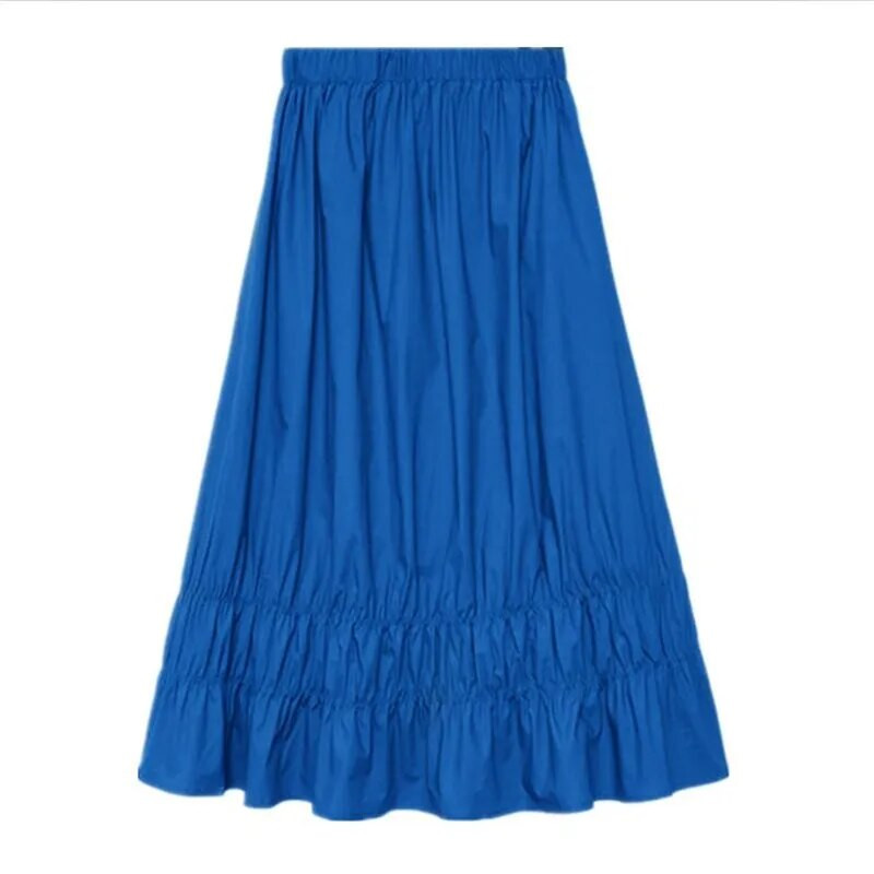 Υψηλή ελαστική μέση Γυναικείες φούστες Candy Χρώμα Μασίφ Άνετες Βαμβακερές μακριές φούστες Plus Size Ruffles Φούστες M-6XL 7XL Λευκό Χακί