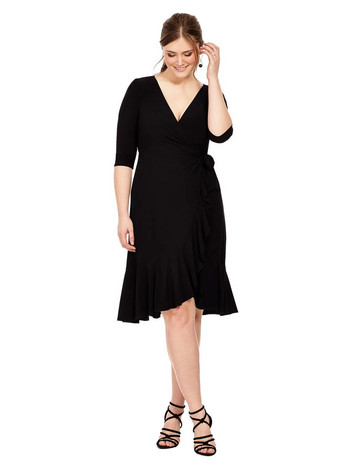 Плюс размер Секси лятна рокля с V-образно деколте и обгръщаща се дамска черна рокля с волани, завързана на гърба, A-line работна офис рокля, голям размер 8XL