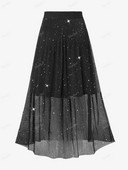ROSEGAL Plisirana suknja sa šljokicama veće veličine Ženske crne modne dvospratne suknje visokog struka Ženske ulične donjice