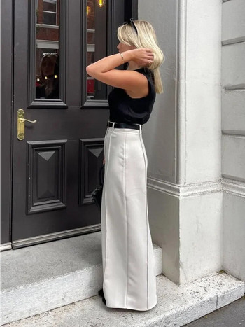 Tossy Patchwork Тънка дълга пола с висока талия Дамска плътна елегантна модна безшевна ретро бяла макси пола