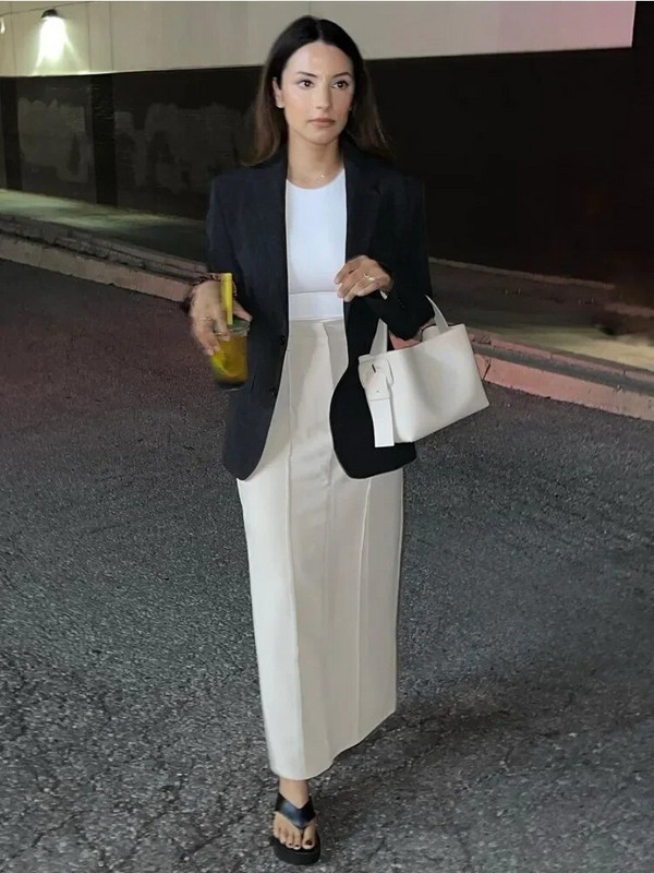 Tossy Patchwork uska duga suknja visokog struka Ženska jednobojna high street elegantna modna bešavna vintage bijela ženska maksi suknja