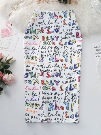Γυναικείες Pencil φούστες γράμματα εμπριμέ γραφικά Καλοκαίρι Φθινοπωρινό ψηλόμεσο με σχισμή σωλήνα faldas Γυναικεία Stretch φούστα Γυναικεία GD503