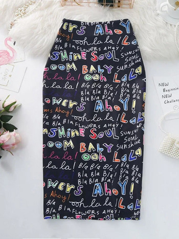 Γυναικείες Pencil φούστες γράμματα εμπριμέ γραφικά Καλοκαίρι Φθινοπωρινό ψηλόμεσο με σχισμή σωλήνα faldas Γυναικεία Stretch φούστα Γυναικεία GD503