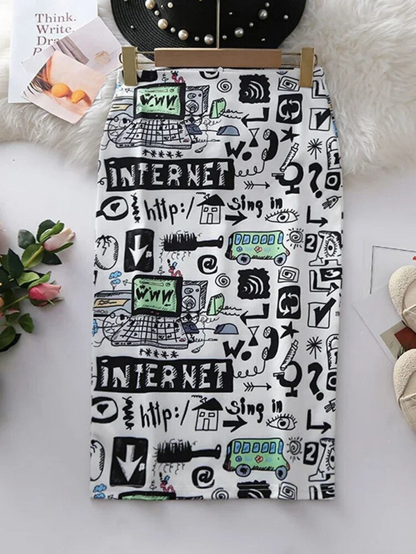 Ženske pencil suknje s otisnutom grafikom Ljeto Jesen Visokog struka Tube faldas Ženska rastezljiva suknja Ženska GD503