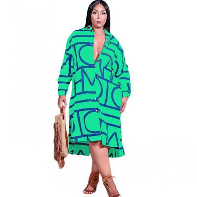 Nepravilna ženska haljina-košulja s jednorednim kopčanjem, punih rukava do sredine potkoljenice, modna nova opuštena uličnog stila, ležerna 4XL haljina veće veličine