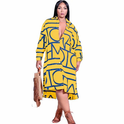 Nepravilna ženska haljina-košulja s jednorednim kopčanjem, punih rukava do sredine potkoljenice, modna nova opuštena uličnog stila, ležerna 4XL haljina veće veličine