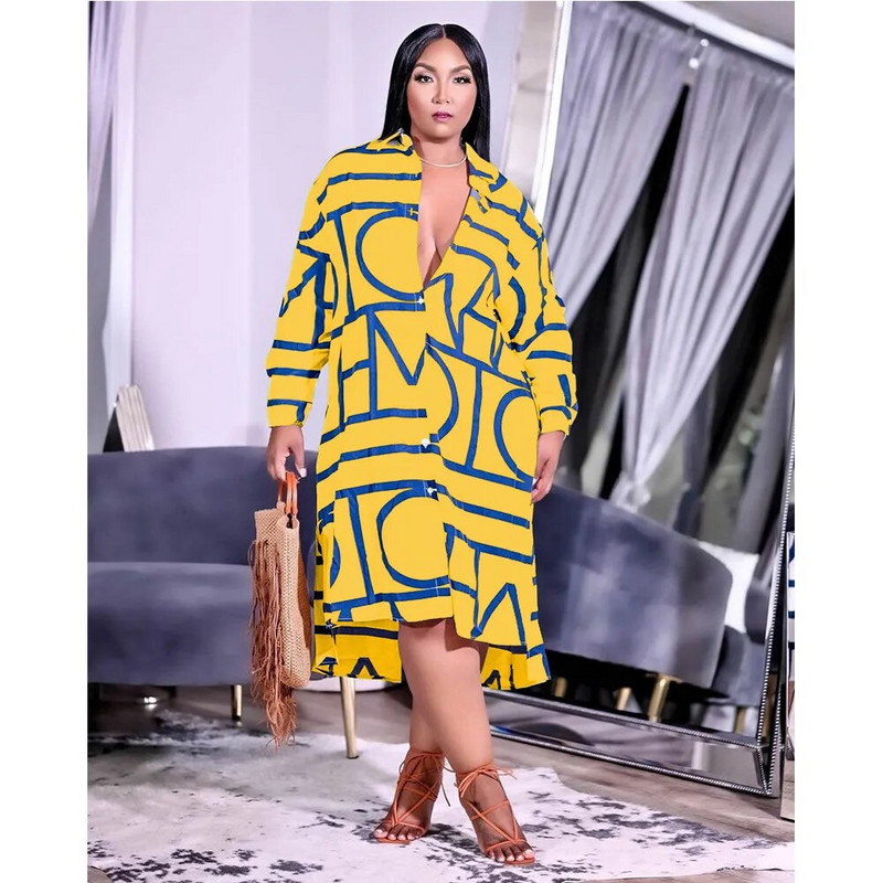 Nepravilna ženska haljina-košulja s jednorednim kopčanjem, punih rukava do sredine potkoljenice, modna nova opuštena uličnog stila, ležerna 4XL haljina veće veličine