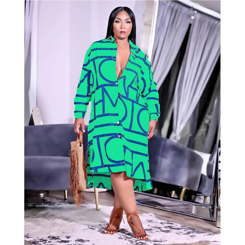 Nepravilna ženska haljina-košulja s jednorednim kopčanjem, punih rukava do sredine potkoljenice, modna nova opuštena uličnog stila, ležerna 4XL haljina veće veličine