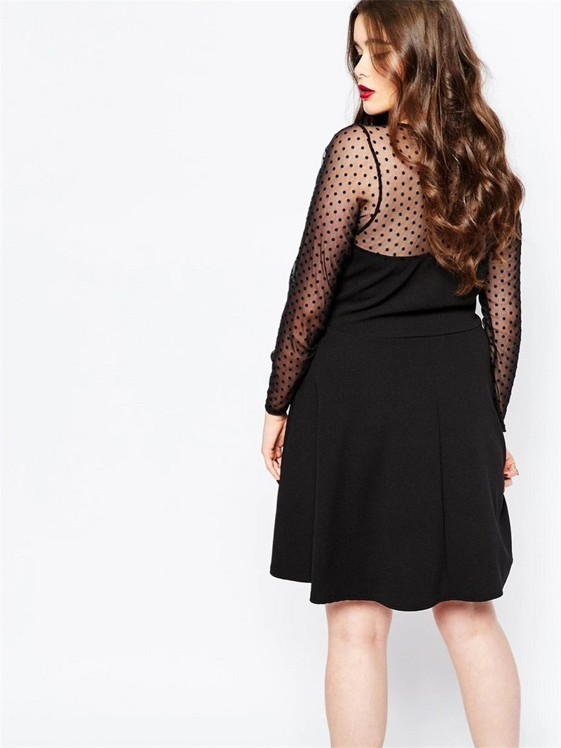 Κομψό Ανοιξιάτικο Φθινοπωρινό, Μακρύ Διχτυωτό Φόρεμα σε γραμμή Α, Κομψό, Γυναικείο Φόρεμα με κουκκίδα και με λαιμόκοψη, βραδινό φόρεμα γραφείου 8XL