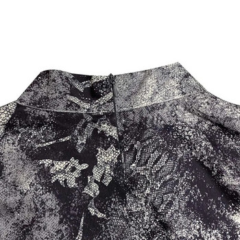 Ανοιξιάτικα φθινοπωρινά γυναικεία ρούχα εκτύπωσης με μακρυμάνικα φορέματα με φερμουάρ, Κομψά φύλλα γιακά που ανοίγουν προς τα κάτω Λεπτό μεσαίο φόρεμα
