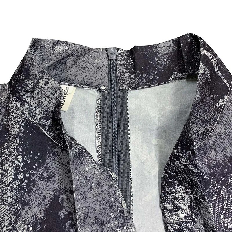 Ανοιξιάτικα φθινοπωρινά γυναικεία ρούχα εκτύπωσης με μακρυμάνικα φορέματα με φερμουάρ, Κομψά φύλλα γιακά που ανοίγουν προς τα κάτω Λεπτό μεσαίο φόρεμα