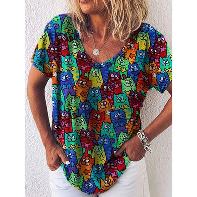 2023. aasta ülisuur, 3D-kassipoegade mustriga, prinditud naiste tänavarõivaste suvine T-särk, vabaaja särk, lühikeste varrukatega naiste 5XL