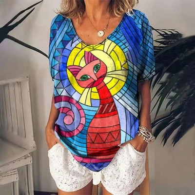 2023. aasta ülisuur, 3D-kassipoegade mustriga, prinditud naiste tänavarõivaste suvine T-särk, vabaaja särk, lühikeste varrukatega naiste 5XL