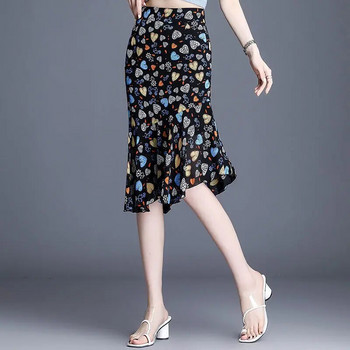 Ασύμμετρη πλισέ ψηλή μέση Τρομπέτα Γοργόνα Φούστες μέχρι το γόνατο με κουκκίδες Άνοιξη Καλοκαίρι Λεπτά γυναικεία ρούχα