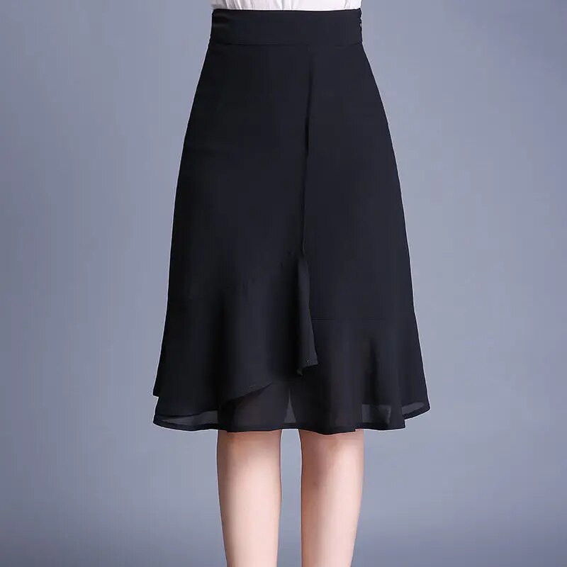 Ασύμμετρη πλισέ ψηλή μέση Τρομπέτα Γοργόνα Φούστες μέχρι το γόνατο με κουκκίδες Άνοιξη Καλοκαίρι Λεπτά γυναικεία ρούχα