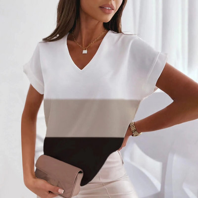 Majica s V-izrezom 3d modna prozirna Y2k crno-bijela karirana ležerna odjeća Ljeto kratkih rukava Ženska klasična široka simpatična majica kratkih rukava