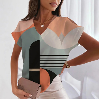 Tricou cu decolteu în V Moda 3d Transparentă Y2k alb-negru cu carouri Îmbrăcăminte ocazională de vară cu mânecă scurtă Tricou clasic liber drăguț pentru femei Top