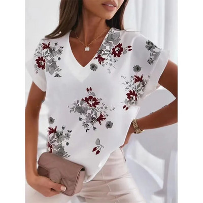 Tricou cu decolteu în V Moda 3d Transparentă Y2k alb-negru cu carouri Îmbrăcăminte ocazională de vară cu mânecă scurtă Tricou clasic liber drăguț pentru femei Top