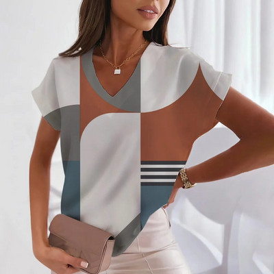 Tricou cu decolteu în V Moda 3d Transparentă Y2k alb-negru cu carouri Îmbrăcăminte ocazională de vară cu mânecă scurtă Tricou clasic liber drăguț pentru femei Top