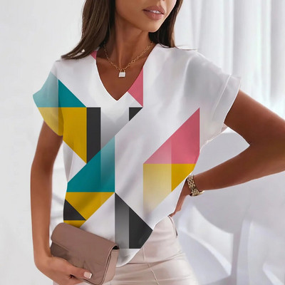Tricou cu decolteu în V Moda 3d Transparentă Y2k alb-negru cu carouri Îmbrăcăminte ocazională de vară cu mânecă scurtă Tricou clasic liber drăguț pentru femei Top