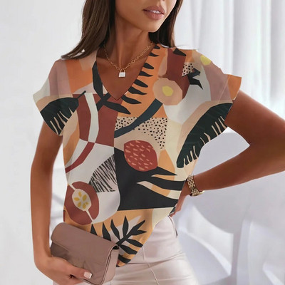 Tricou cu decolteu în V Moda 3d Transparentă Y2k alb-negru cu carouri Îmbrăcăminte ocazională de vară cu mânecă scurtă Tricou clasic liber drăguț pentru femei Top