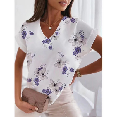 Tricou cu decolteu în V Moda 3d Transparentă Y2k alb-negru cu carouri Îmbrăcăminte ocazională de vară cu mânecă scurtă Tricou clasic liber drăguț pentru femei Top