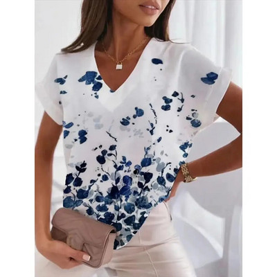 Tricou cu decolteu în V Moda 3d Transparentă Y2k alb-negru cu carouri Îmbrăcăminte ocazională de vară cu mânecă scurtă Tricou clasic liber drăguț pentru femei Top
