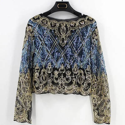 Σέξι διαφανές κορμάκι μπλούζα με δαντέλα Blusas Feminina με μακρυμάνικο λουλουδάτο κέντημα παγιέτα με χάντρες γυναικείο πουκάμισο μπλούζα μπλούζα