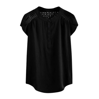 Modne bluze Majice s prugastim printom Izdubljene majice s kratkim leptir rukavima Jednobojne ljetne ležerne ženske košulje Tunike