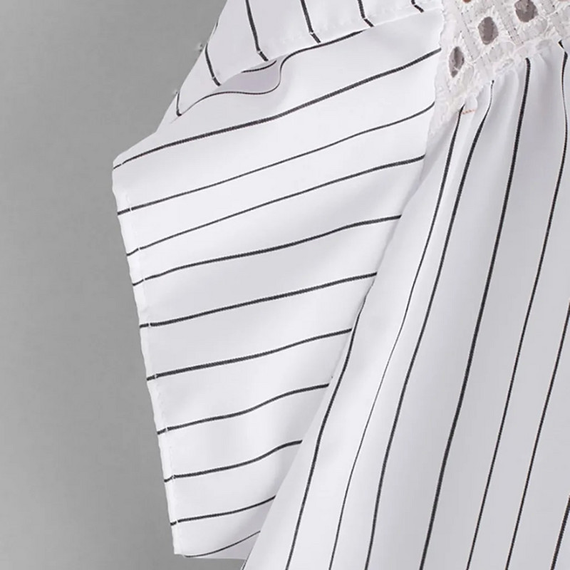 Módne blúzky s pruhovanou potlačou, košeľové topy, krátke blúzky s motýlím rukávom, jednofarebné letné ležérne dámske košele, tunika