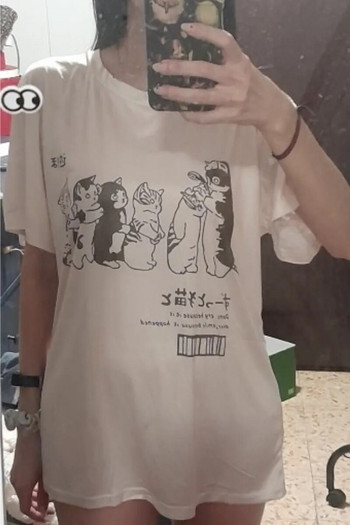 Сладка котешка риза Дамска тениска със забавни карикатури Y2K 90S Harajuku Graphic Ulzzang Тениска 90S Print Tshirt Естетична горна тениска Дамска